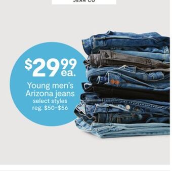 JC Penney Young men's arizona jeans offer