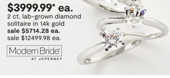JC Penney 2 ct. lab-grown diamond solitaire in 14k gold offer