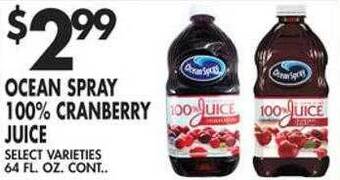 Met Foodmarkets Ocean spray 100% cranberry juice offer