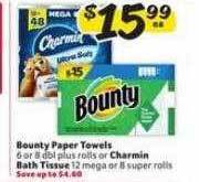 Winn Dixie Bounty paper towels or charmin bath tissue offer
