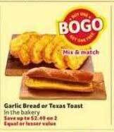 Winn Dixie Garlic bread or texas toast offer