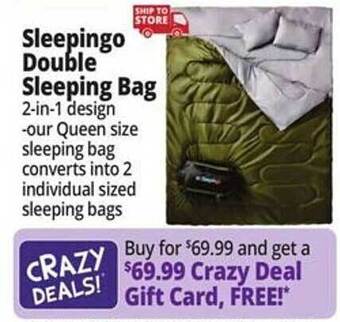 Ocean State Job Lot Sleepingo double sleeping bag offer