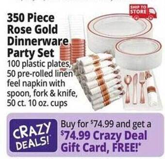 Ocean State Job Lot 350 piece rose gold dinnerware party set offer