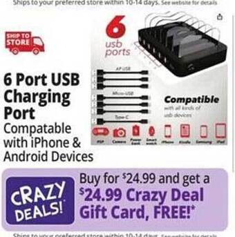 Ocean State Job Lot 6 port usb charging port offer