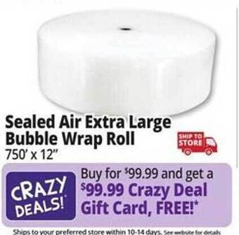 Ocean State Job Lot Sealed air extra large bubble wrap roll offer