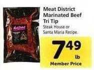 Safeway Meat district marinated beef tri tip offer