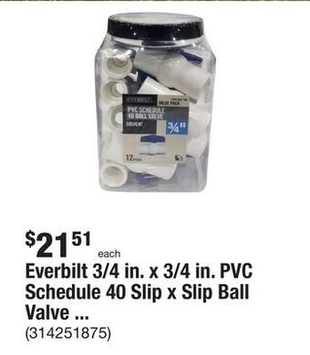 The Home Depot Everbilt 3/4 in. x 3/4 in. pvc schedule 40 slip x slip ball valve pro pack (12-pack) offer