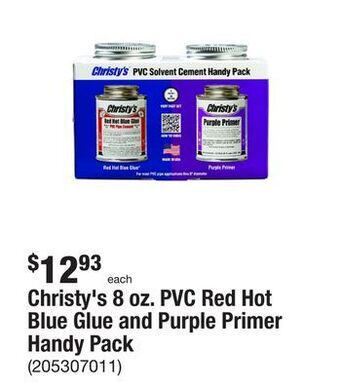 The Home Depot Christy's 8 oz. pvc red hot blue glue and purple primer handy pack offer