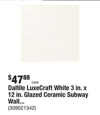 The Home Depot Daltile luxecraft white 3 in. x 12 in. glazed ceramic subway wall tile (12 sq. ft. / case) offer