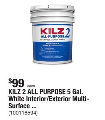 The Home Depot Kilz 2 all purpose 5 gal. white interior/exterior multi-surface primer, sealer, and stain blocker offer