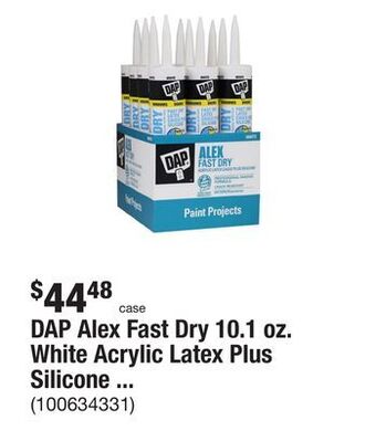 The Home Depot Dap alex fast dry 10.1 oz. white acrylic latex plus silicone caulk (12-pack) offer