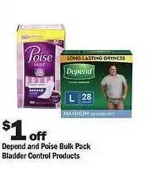 Meijer Depend and poise bulk pack bladder control products offer