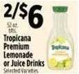 Pioneer Supermarkets Tropicana premium lemonade or juice drinks offer