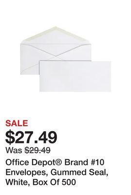 Office Depot Office depot® brand #10 envelopes, gummed seal, white, box of 500 offer