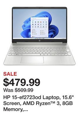 Office Depot Hp 15-ef2723od laptop, 15.6" screen, amd ryzen™ 3, 8gb memory, 256gb solid state drive, windows® 11 home offer