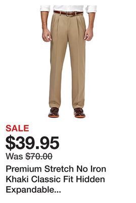 Belk Premium stretch no iron khaki classic fit hidden expandable waistband pleated pants offer