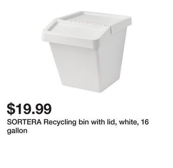 Ikea Sortera recycling bin with lid, white, 16 gallon offer