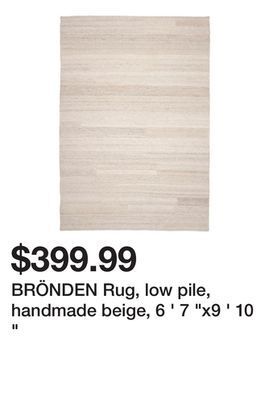 Ikea Brönden rug, low pile, handmade beige, 6 ' 7 "x9 ' 10 " offer