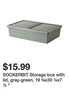 Ikea Sockerbit storage box with lid, gray-green, 19 ¾x30 ¼x7 ½ " offer