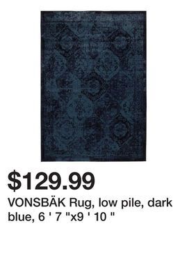 Ikea Vonsbäk rug, low pile, dark blue, 6 ' 7 "x9 ' 10 " offer