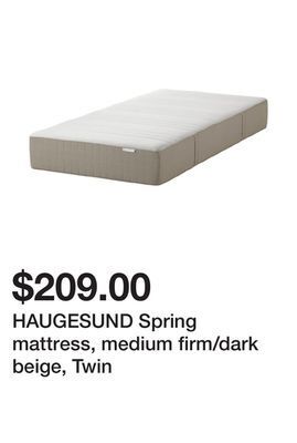 Ikea Haugesund spring mattress, medium firm/dark beige, twin offer
