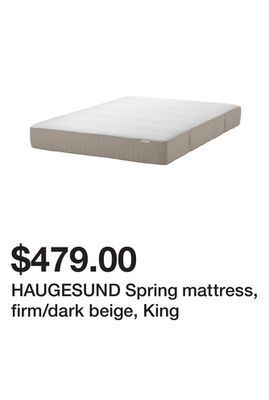 Ikea Haugesund spring mattress, firm/dark beige, king offer