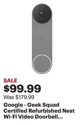 Best Buy Google - geek squad certified refurbished nest wi-fi video doorbell - battery operated - ash offer