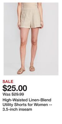 Old Navy High-waisted linen-blend utility shorts for women -- 3.5-inch inseam offer