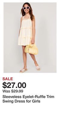 Old Navy Sleeveless eyelet-ruffle trim swing dress for girls offer