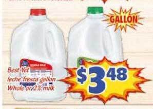 Savers Cost Plus Best yet leche fresca gallon whole or 2% milk offer