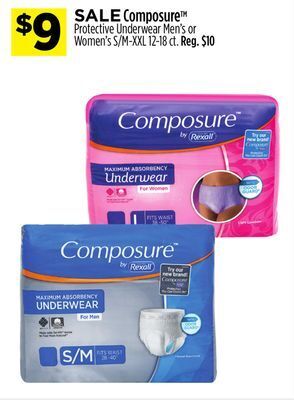 Dollar General Composure™ protective underwear men's or women's offer