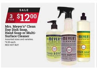 Ace Hardware Mrs. meyer's clean day dish soap, hand soap or multi-surface cleaner offer