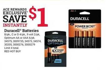 Ace Hardware Duracell batteries offer