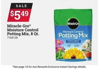 Ace Hardware Miracle-gro moisture control potting mix offer