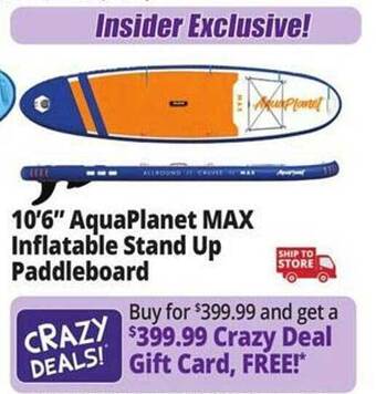 Ocean State Job Lot 10'6' aquaplanet max inflatable stand up paddleboard offer