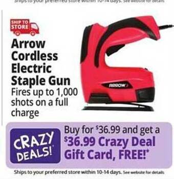 Ocean State Job Lot Arrow cordless electric staple gun offer
