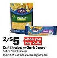Meijer Kraft shredded or chunk cheese offer