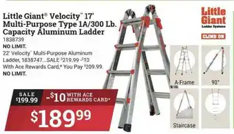 Ace Hardware Little Giant Velocity 17' Multi-purpose Type 1a-300 Lb. Capacity Aluminum Ladder offer