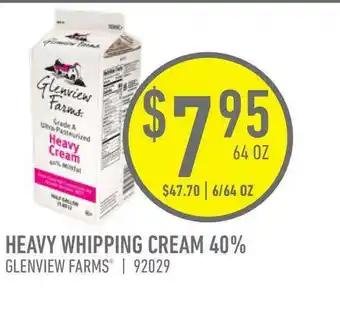 US Foods Chef's Store Glenview Farms Heavy Whipping Cream 40% offer