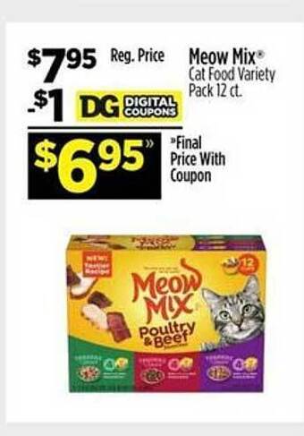 Dollar General Meow mix cat food variety pack 12 ct. offer
