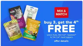 Pet Smart Nulo, Merrick, Applaws & Tiki Cat Meal Toppers offer