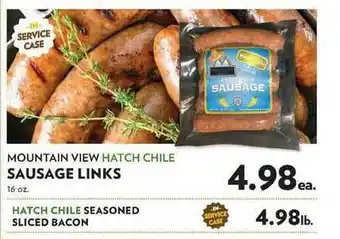 Reasors Mountain View Hatch Chile Sausage Links, Hatch Chile Seasoned Sliced Bacon offer
