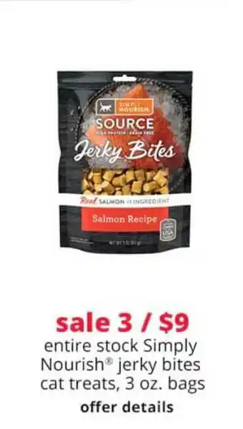 Pet Smart Simply Nourish Jerky Bites Cat Treats, 3 Oz. Bags offer
