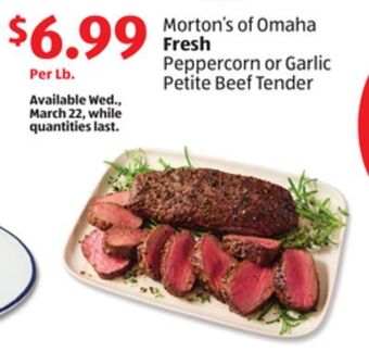 Aldi Morton's of omaha fresh peppercorn or garlic petite beef tender offer