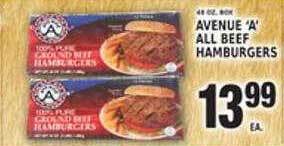 Associated Avenue 'a' all beef hamburgers offer