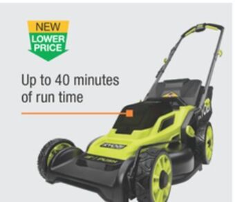 The Home Depot Ryobi one+ hp 18v 16" cordless push mower 4.0ah kit offer