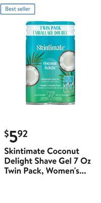 Walmart Skintimate coconut delight shave gel 7 oz twin pack, women's moisturizing shave gel, made with vitamin e & coconut water offer