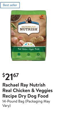Walmart Rachael ray nutrish real chicken & veggies recipe dry dog food offer