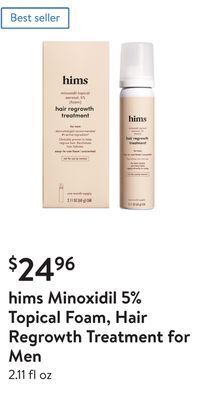 Walmart Hims minoxidil 5% topical foam, hair regrowth treatment for men offer