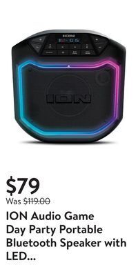 Walmart Ion audio game day party portable bluetooth speaker with led lighting, black, ipa127 offer